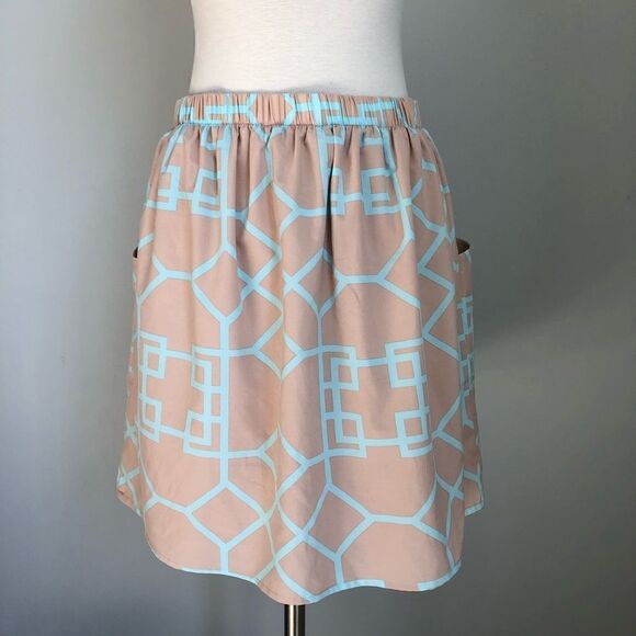 3/$30 Emmelee Printed Turquoise Tan Mini Skirt M - Picture 3 of 5
